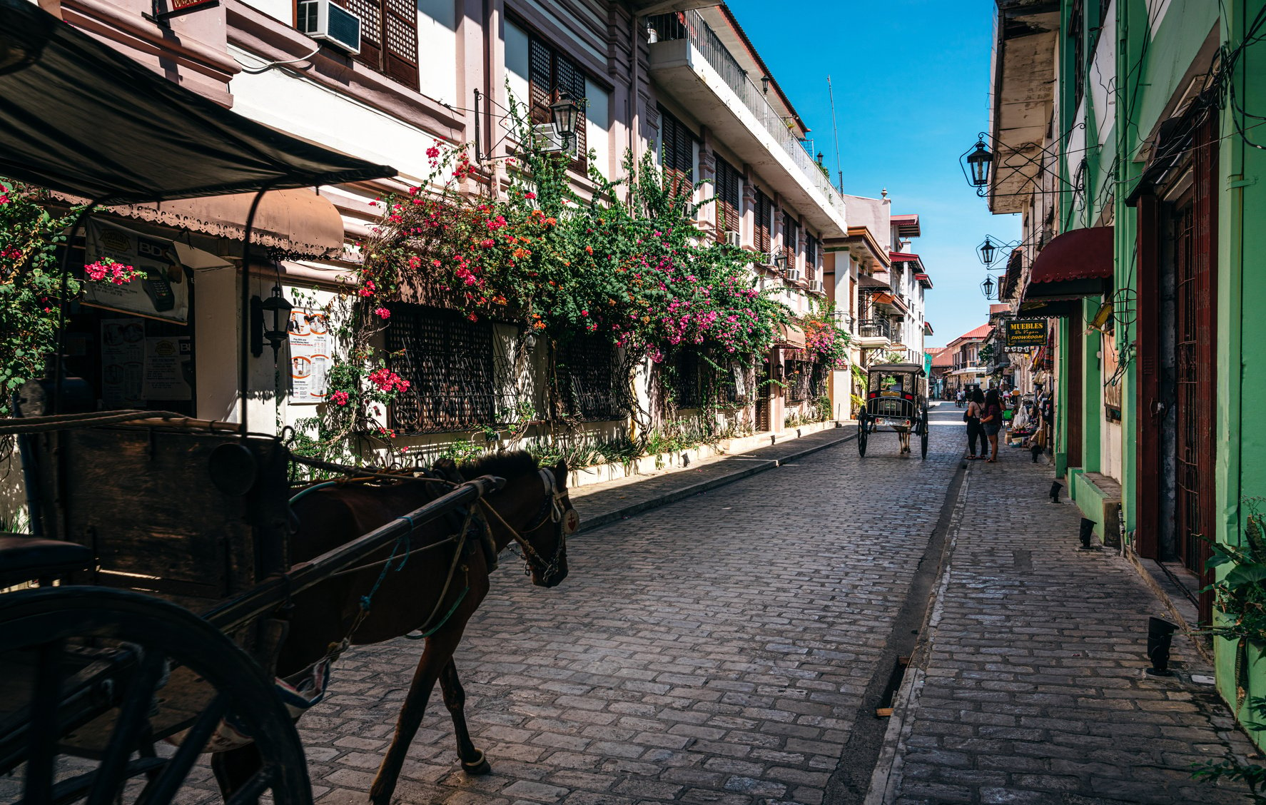 Spanish Colonial Street and Horse drawn carriage in Vigan, Philippines